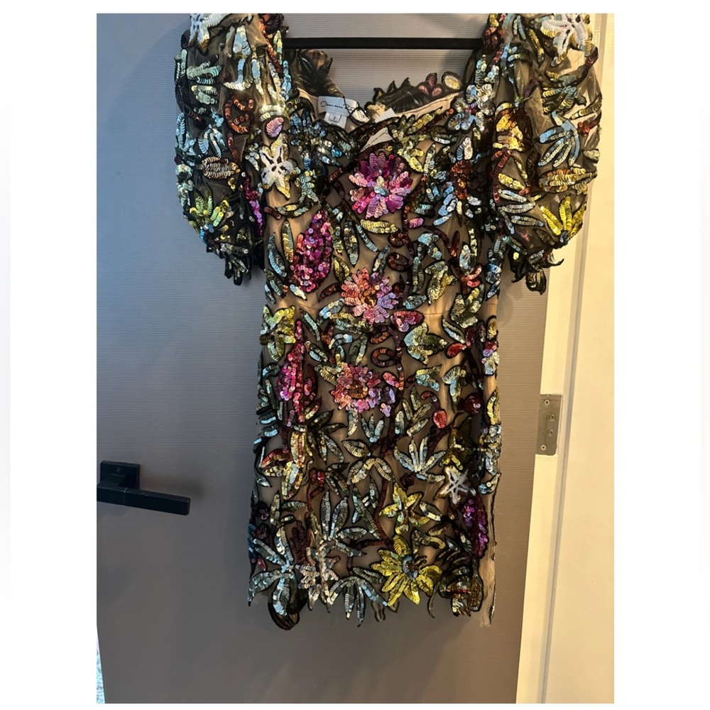 Oscar de la Renta sequin floral appliqué dress- Size 4 never worn - Picture 2 of 7